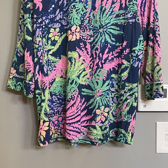 Lilly Pulitzer Top Tilda Tunic Blue‎ Pink Floral 3/4 Sleeves Womens sz Small EUC - Picture 6 of 11